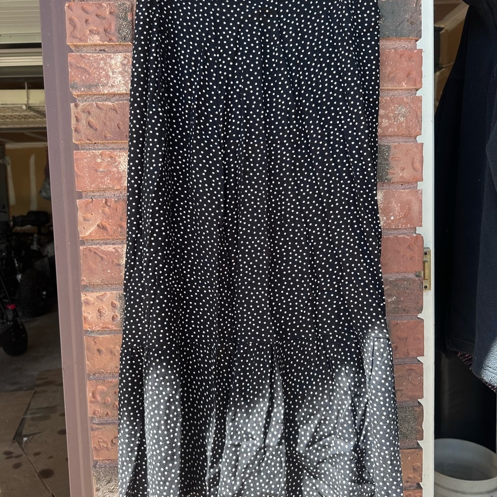 Black Polka Dot Midi Skirt with Slit